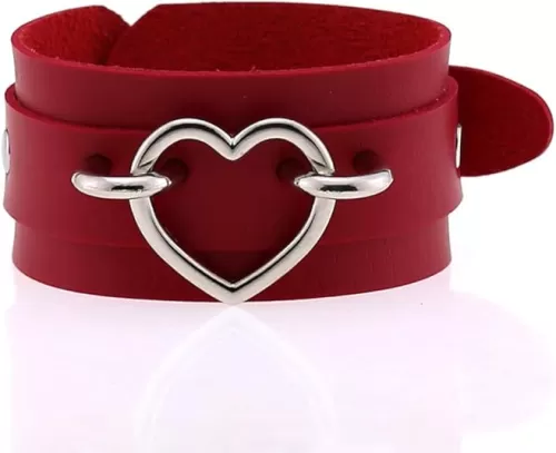 FM FM42 Punk Gothic Multicolor PU Simulated Leather Heart Ring 4cm(1.57") Wide Bracelet