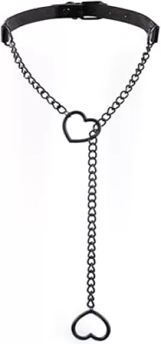 FNQUFUJ Black Leather Heart Slip Chain Necklace Heart Choker Collar For Women Punk Gothic Jewelry