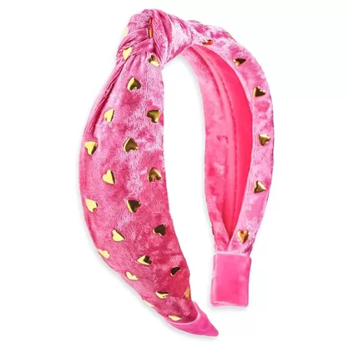 FROG SAC Heart Headband for Girls - Pink Top Knot Headbands for Kids, Cute Stud Knotted Head Bands for Toddlers, Little Girl Velvet Hair Accessories, Valentines Fashion Hair Band for Children