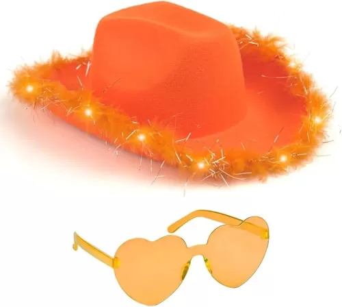 Funcredible Cowboy Hat and Glasses - Light Up Cowgirl Hat for Girls - Cowboy Hat with Feathers
