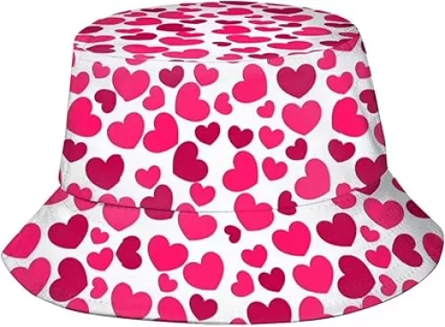 Funny Candy Valentine's Day Heart Shape Bucket Hat for Women Men Girls Cute Red Fisherman Hat Travel Beach Sun Hat