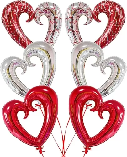 Giant Silver and Red Heart Balloons - 43 Inch, Pack of 6 | Heart Shaped Balloons, Romantic Decorations, Birthday, Engagement, Wedding, Bachelerotte Party, Fathers Day Decorations