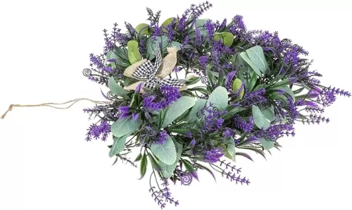 GLEAVI Valentine's Day Heart Shaped Lavender Wreath Romantic Floral Garland for Door Wall Decoration