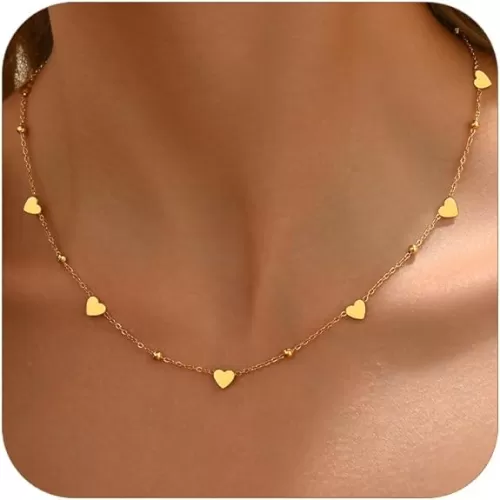 Gold Chain Necklace for Women 18K Gold Plated Stainless Steel Necklace Dainty Star Cross Heart Choker Chains Simple Delicate Minimalist Trendy Jewelry