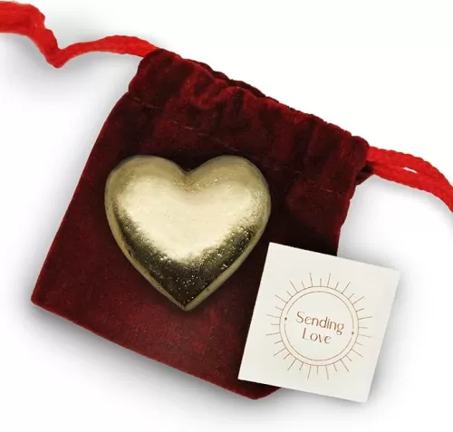 Gold Heart Love Token Keepsake Lucky Charm - Pocket Get Well Soon, Thinking of You, Good Luck, Miss You Pendant - Cheer up, Comfort, Sympathy for Family, Friends, Men and Women