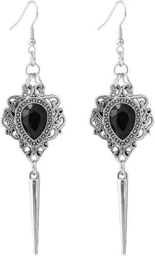 Gothic Heart Dangle Earrings for Women, Punk Style Thorns Heart Drop Earrings Vintage Crystal Vampire Earring Halloween Victoria Mystic Witch Cosplay Jewelry Accessories
