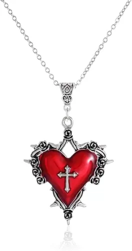 Gothic Heart Pendant Necklace for Women Vintage Heart Cross Necklace Dark Punk Style Jewelry Halloween Thorns Necklace Victoria Goth Pendant Mystic Witch Vampire Jewelry Accessories