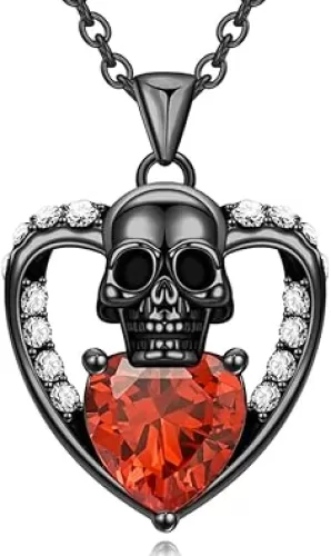 Gothic Skull Punk Birthstone Birthday Pendant Necklace For Women Heart purple Red crystal Zircon Christmas Valentine's Mother's Day Jewelry Gifts