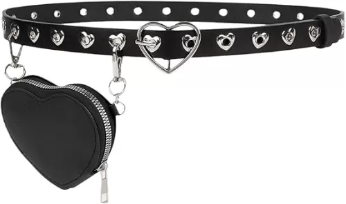 Grommet Belt Removable with Heart-shaped Wallet Pouch for Women Punk Rock Belt for Jeans Pants