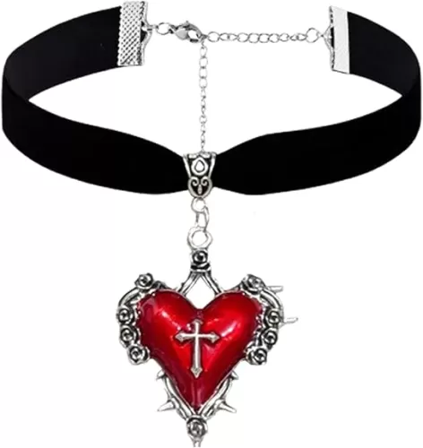 GYRMMUE Vintage Velvet Choker, Punk Style Thorn Heart Cross Pendant Gothic Crystal Cameo Heart Necklaces Goth Thorn Rose Necklace Mystery Halloween Jewelry Costume for Women