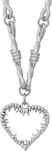 HAQUIL Heart Necklace, Gothic Punk Spike Heart Pendant, Barbed Wire Chain, Goth Jewelry Gift for Women