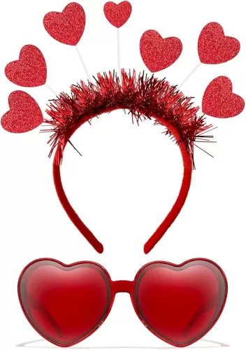 Heart Headband and Heart Sunglasses for Valentine, Wedding, Birthday, Party - One Size Fits Most - Red