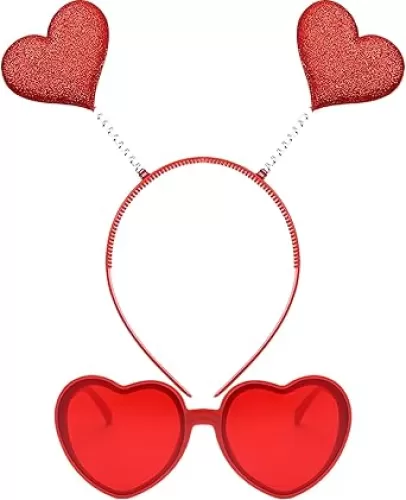 Heart Headband and Sunglasses Costume Set - Red Cute Headband Head Bopper Love Headpiece Hair Accessory