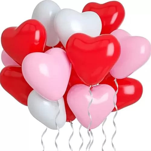 Heart Shape Latex Balloons, 30Pcs 12inch red white pink Valentine Balloons for Valentines Day, White Wedding, Propose Marriage, Brithday Mothers Day Decorations