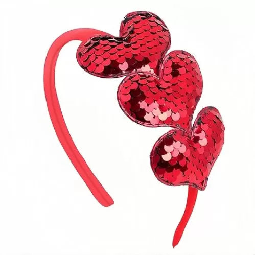 HIFANMM Valentines Day Heart Headband Red Sequins Hair Band, 3 Glitter Love Hearts Hair Accessories for Women Girls Kids, Birthday New Year Wedding Party Costumes Headdress Decoration Hair Hoop 1 Pcs