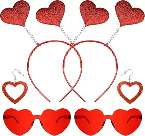Hikkcos 6PCS Valentines Heart Headband Heart Sequin Headband Red Heart Glitter Cupid Headband Heart Shape Sunglasses for Halloween Party supplies