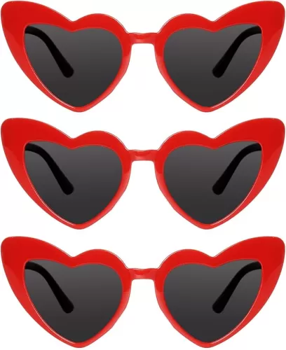 hoyuwak 3 Pairs Fashion Heart Sunglasses Cute Red Heart Glasses Vintage Love Sunglasses for Women Shopping Party