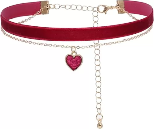 hoyuwak Heart Necklace Red Velvet Choker Adjustable Red Heart Necklace for Women Jewelry Gift