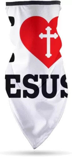 I Heart Jesus with Cross Headwear Scarf for Women Man Headband Bandana Neck Gaiter Sun Windproof Dust Protection for Outdoor Sports
