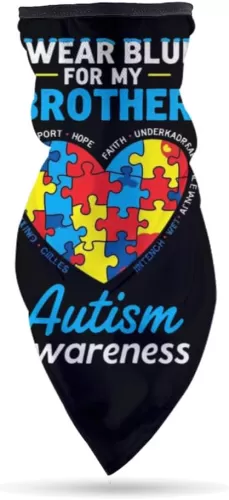 I Wear Blue My Brother Autism Awareness Heart Headwear Scarf for Women Man Headband Bandana Neck Gaiter Sun Windproof Dust Protection for Outdoor Sports