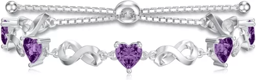 Infinity Love Heart Birthstone Bracelet 925 Sterling Silver Birthday 12 Gemstones Adjustable Bracelets Jewelry for Mother Wife