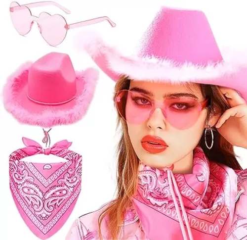 JeVenis Cowgirl Hat Cowboy Hat Western Cowgirl Hat Bandana Heart Sunglasses for Bachelorette Party Halloween Birthday
