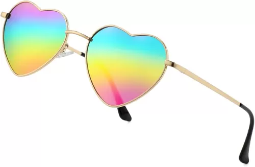 JOVAKIT Polarized Heart Sunglasses for Women Fashion Lovely Style Metal Frame UV400 Protection Lens (Gold/Red)