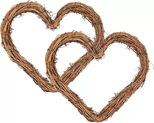 JOYWU Heart Shaped Grapevine Wreath Frames, 2 Pack 16 in DIY Crafts Heart Wreath Rings, DIY Unfinished Love Vine Branch Wreath, Heart Shape Rustic Twigs Wreath Base, Holiday Party Decor