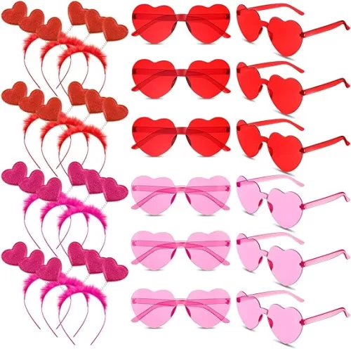 Jutom 24 Pieces Valentines Heart Headbands and Glasses Heart Shape Head Boppers Sunglasses for Adults Valentine's Party Costume Favor Lover Props Party Birthday Supplies Accessory