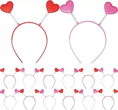 KatchOn, Glitter Pink and Red Heart HeadBand - Pack of 12 | Valentines Day Heart Head Boppers for Valentines Day Decor | Heart Antenna Headband, Valentines Headband | Valentines Party Decorations