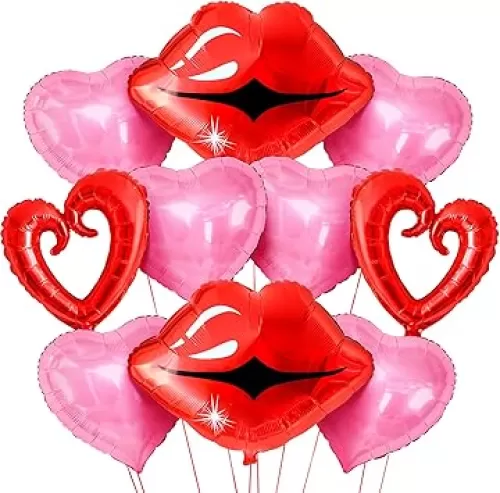 KatchOn, Red and Pink Heart Shaped Balloons - 22 Inch, Pack of 10 | Heart and Lip Balloons, Valentine