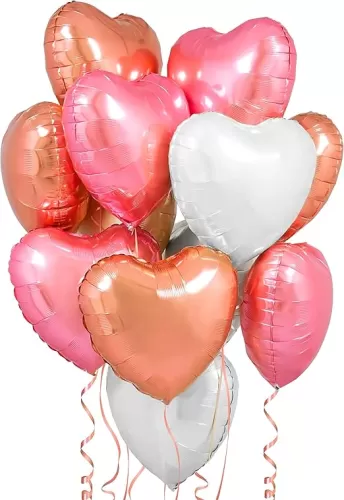 KatchOn Rose Gold, White Pink Heart Balloons - 18 Inch, Pack of 12 | Heart Shaped Balloons, Love Decorations | Happy Anniversary | Bridal Shower | Wedding Shower
