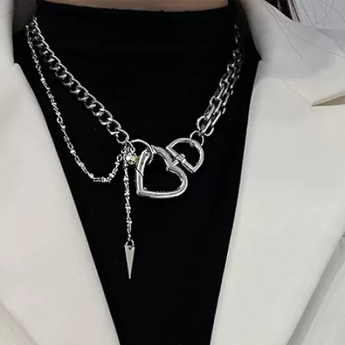 Kercisbeauty Silver Heart Clasp Chunky Chain Choker Choker Necklace for Women Girls Punk Jewelry
