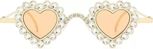 laureles Vintage Small Frame Heart Shape Rhinestones Sunglasses Women Love Sun Glasses for Men Punk Shades L18