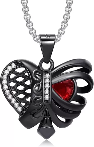LES OSEWA Gothic Necklace Sterling Silver Black Rib Cage Heart Pendant Necklace Halloween Goth Skull Skeleton Jewelry Gifts for Women Girls