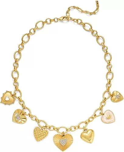 LILIE&WHITE Gold Heart Necklaces For Women With Different Heart Charms Gold Charm Sun Heart Necklace Coin Charms Fashion Jewelry Gift