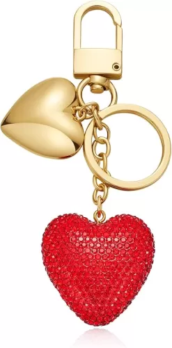 LILIE&WHITE Gold Keychain For Women With Puffy Heart Charm Gold Bag Charm Handbag Key Pendant Fashion Love Red Heart Keychain Accessories Charms Jewelry Gift