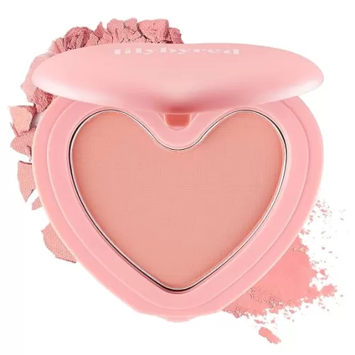 lilybyred Luv Beam Cheek | Heart-Shaped Korean Powder Blush, Soft Matte Finish with Subtle Shimmer, Blendable & Buildable, Lightweight & Long-Lasting, Natural Flush, 0.16 oz. (02 Dollish Rose)