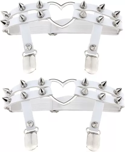 LINKY 2pcs Women Girl Sexy Leather Punk Rivet Stud Leg Garter Heart (White)