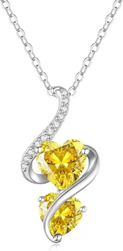 LOUISA SECRET Unique Double Heart Necklace Gifts for Wife Women, 925 Sterling Silver Tiny Birthstone Pendant Jewelry Gift for Her Girlfriend Mom Valentine's Day Anniversary Mother's Day Birthdays & Christmas