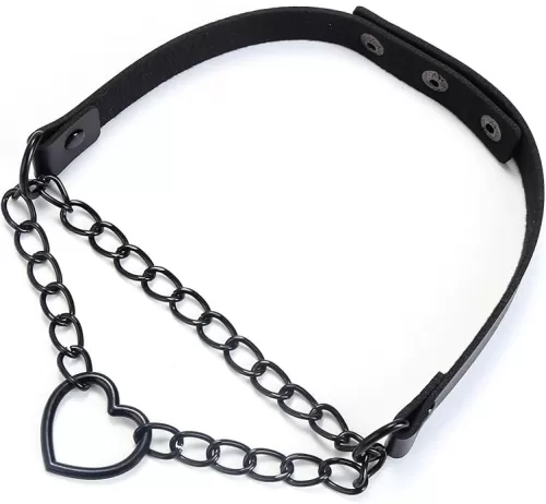 Love Heart Goth Necklace Faux Leather Chain Choker Punk Emo Accessories for Youth Women