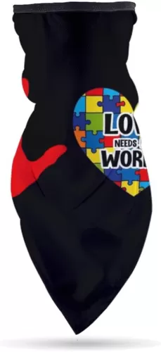 Love Needs No Words Autism Awareness Heart 1 Headwear Scarf for Women Man Headband Bandana Neck Gaiter Sun Windproof Dust Protection for Outdoor Sports