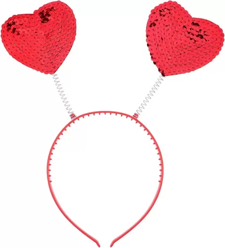 Lurrose Heart Headband Red Sequin Love-shaped Head Boppers Party Hair Accessoires for Holiday Festival
