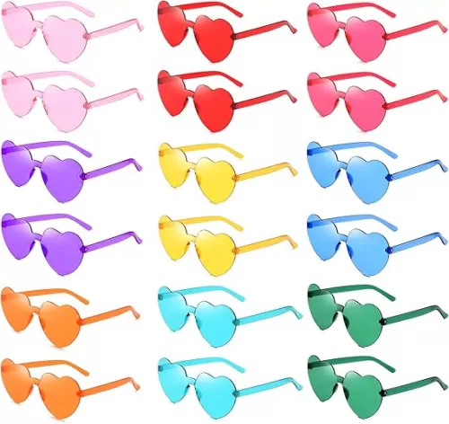 Matcheck 18 Heart Shaped Rimless Sunglasses Transparent Candy Mixed Color Glasses Clear Party Eyewear for Women