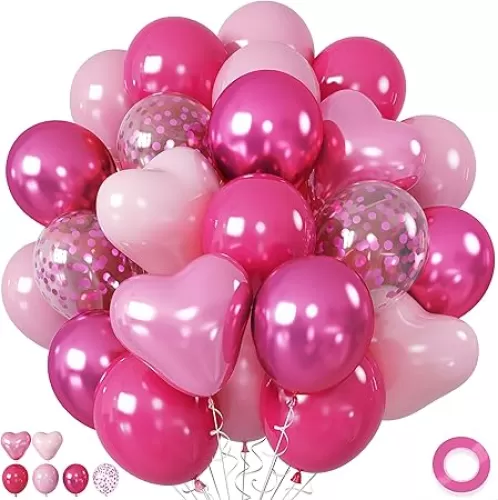 Metallic Pink Chrome Magenta Heart Balloons, 12 Inch - Dark Pink Magenta Confetti Balloon for Valentine