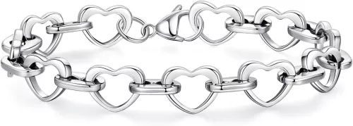 mnmoom Heart Bracelets for Women Stainless Steel with Rose gold, gold plating Heart links bracelets