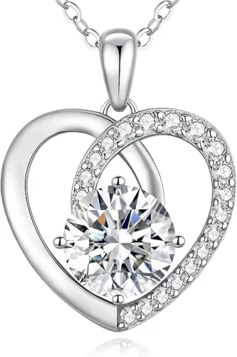 Moissanite Heart Pendant Necklaces for Women, D Color VVS1 Moissanite Lab-Created Gem, 925 Sterling Silver Gold Plating, Wedding, Anniversary, Birthday Fine Jewelry Gifts for Wife Her Mom Girlfriend