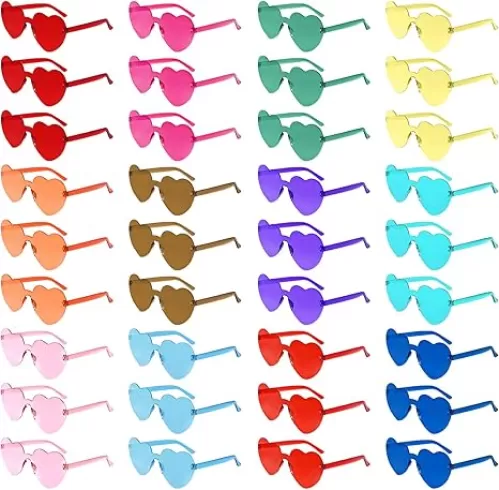 Morcheiong 12/24/36/48 Pack Heart Shaped Sunglasses Colorful Rimless Glasses Bachelorette Party Favor Eyewear for Women Girls