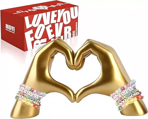 MOYI Gold Decor Living Room Accent Home Decor, Heart Hands Sculpture Love Statue Desk Office Shelf Decoration for Bedroom Bookshelf Coffe Table Aesthetics Decorations, Gifts for Women Mom Girlfriend