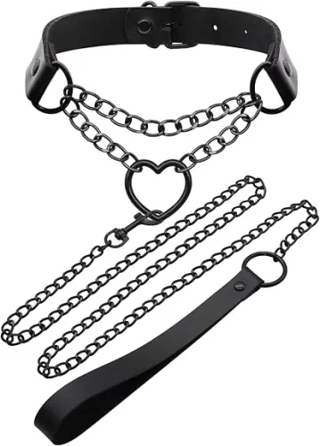 NEWZEST Choker Necklace for Women, Leather Collar Gothic Jewelry Heart Necklaces for Women Black Choker Collar Body Chain, Rave Punk Goth Accessories Body Chain Belt Jewelry for Halloween Sexy Cosplay